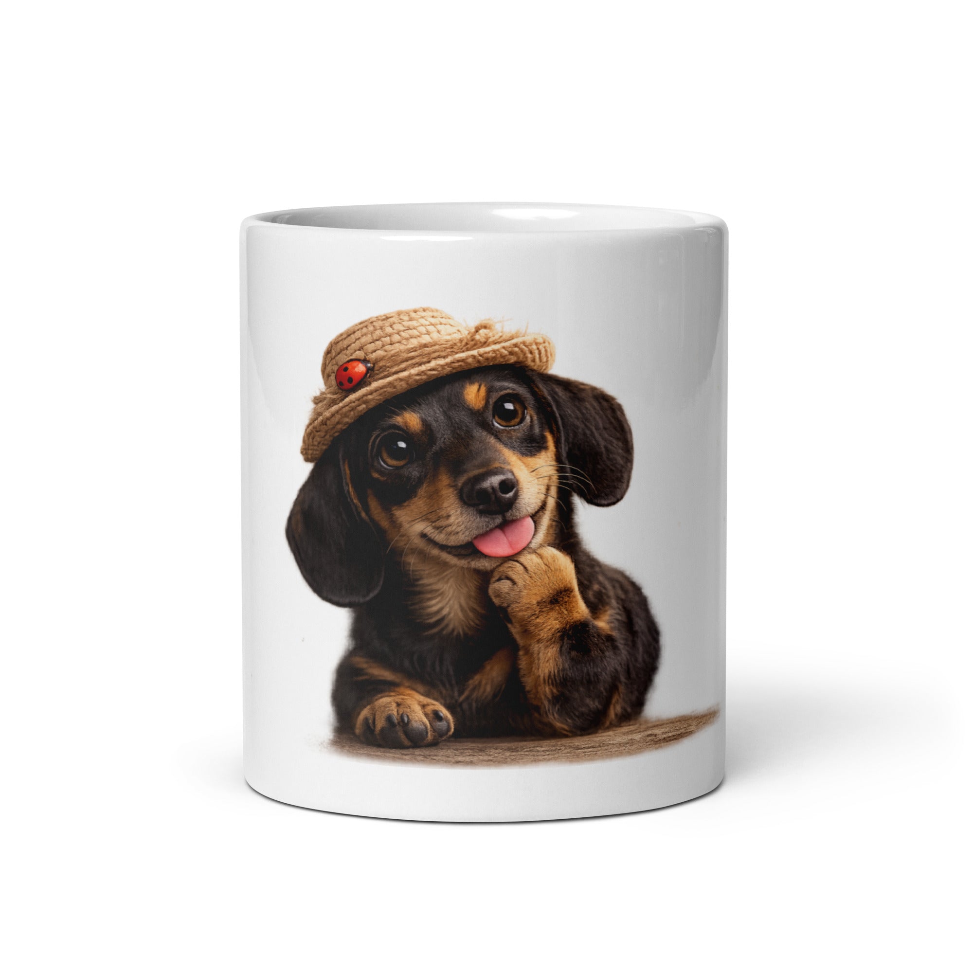 white dachshund coffee cup